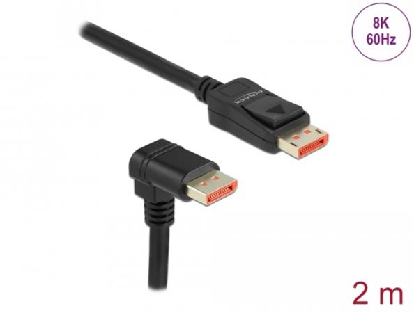 Delock DisplayPort kabel samec přímý na samec 90° pravoúhlý dolů 8K 60 Hz 2m 87051