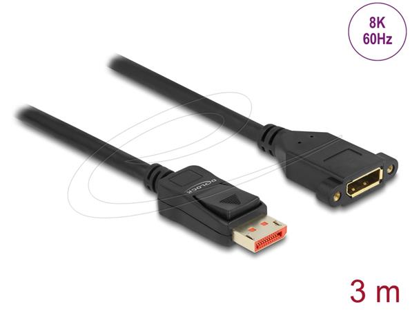 Delock DisplayPort prodlužovací kabel s panelovým uchycením 8K 60 Hz 3 m 87098