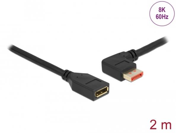 Delock DisplayPort prodlužovací kabel samec 90° pravoúhlý vlevo na samice 8K 60 Hz 2 m 87075