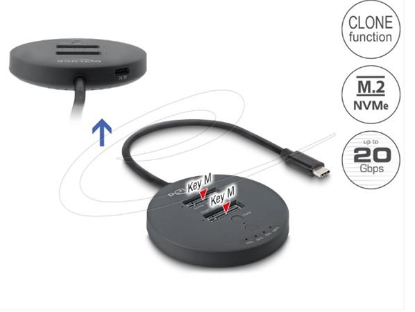 Delock Dokovací stanice USB 20 Gbps M.2 pro 2 x SSD M.2 NVMe PCIe s funkcí klonování 64364