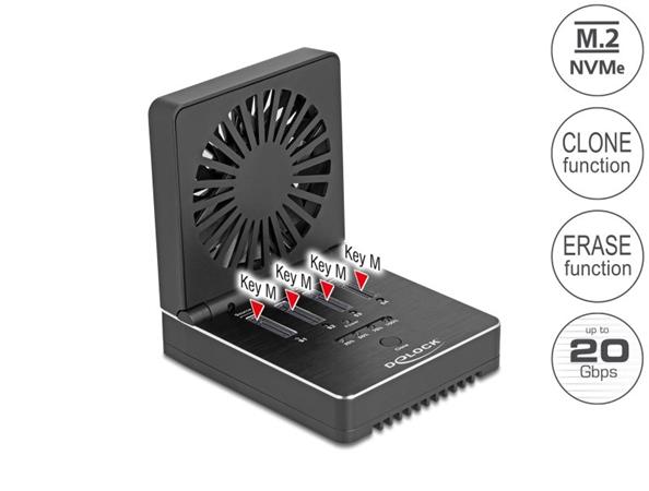 Delock Dokovací stanice USB 20 Gbps pro 4 x SSD M.2 NVMe PCIe s funkcí klonování a mazání 64352