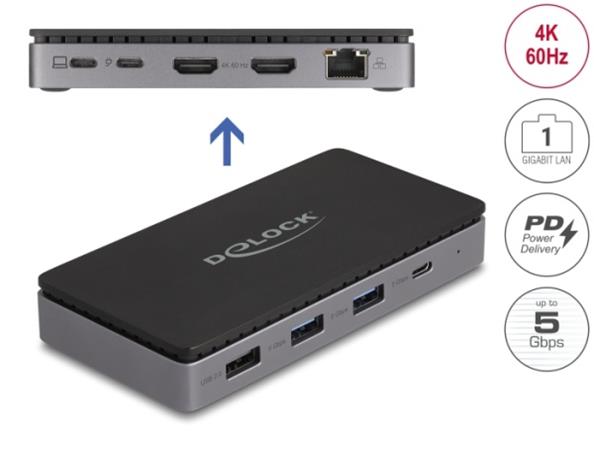 Delock Dokovací stanice USB Type-C™ 4K - duální HDMI MST / USB / Gibabit LAN / PD 3.0 85 W 88271