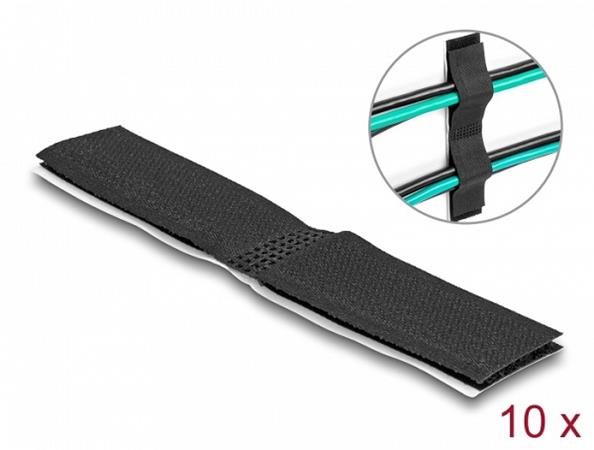 Delock Držák kabelů na suchý zip, samolepící, D 110 mm x Š 20 mm, sada 10 ks, černý 19098