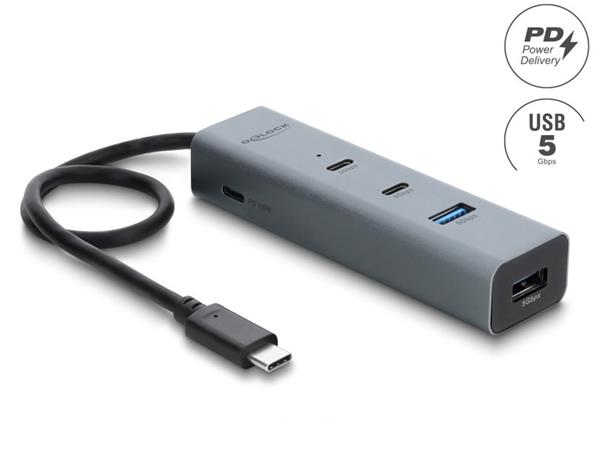 Delock Dvouportový kabelový rozbočovač USB 5 Gbps Typ-A s kDelock 4 portový rozbočovač USB 5onektorem USB Type-C™, 64378