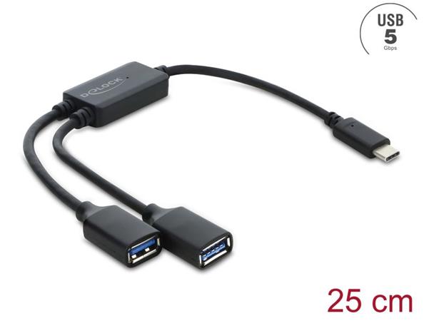 Delock Dvouportový kabelový rozbočovač USB 5 Gbps Typ-A s konektorem USB Type-C™, 25 cm 64373