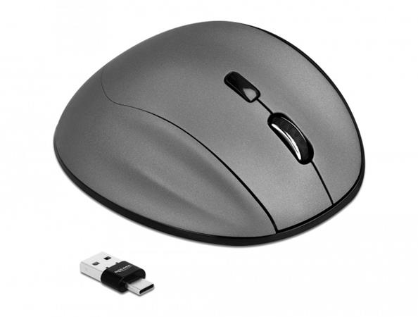 Delock Ergonomická optická pětitlačítková myš 3 v 1, USB Typu-A / Type-C™ 2,4 GHz a Bluetooth 12016