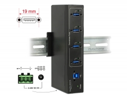 Delock Externí průmyslový Hub 4 x USB 3.0 Typ-A s ochranou 15 kV ESD 63309