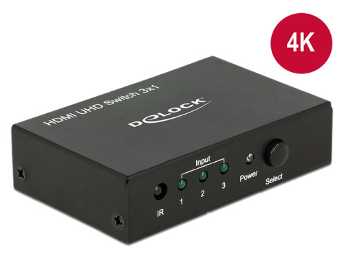 DeLock HDMI UHD Switch 3 x HDMI in > 1 x HDMI out 4K - Spínač video/audio - 3 x HDMI - desktop 18683
