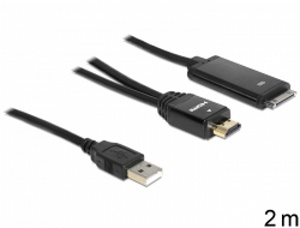 Delock High Speed HDMI kabel samec > IPad 30 pin samec + USB-A samec, 2m