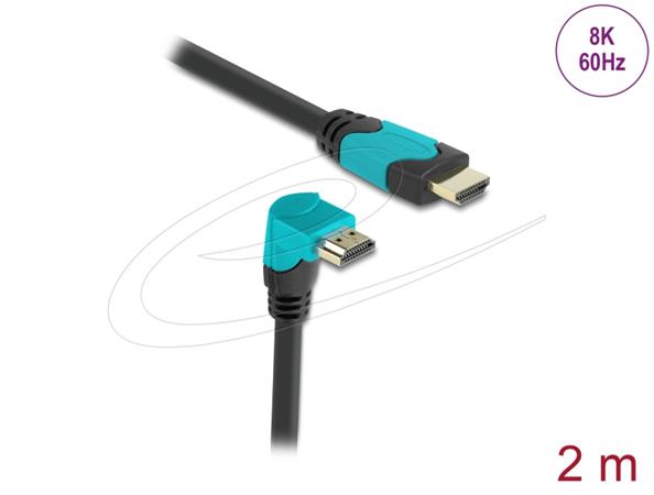Delock High Speed HDMI kabel samec přímý na samec 90° pravoúhlý dolů 48 Gbps 8K 60 Hz 2 m 86992