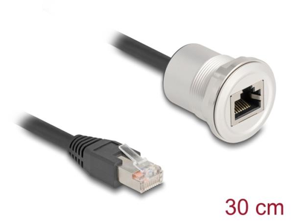 Delock Integrovaná zásuvka RJ45 s kabelovou zástrčkou Cat.5e, STP, 30cm, hliník 88187