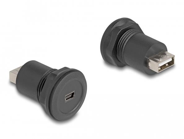 Delock Integrovaný konektor z USB 2.0 Typu Mini-B na USB 2.0 Typu-A, černý 66742