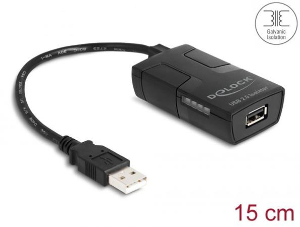 Delock Izolátor USB 2.0 Typu-A ze zástrčky na zásuvku, s izolací na 5 kV pro datová vedení 64225