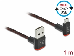 Delock Kabel EASY-USB 2.0 Typ-A samec na EASY-USB Typ Micro-B samec pravoúhlý nahoru / dolů 1 m černý 85266