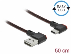 Delock Kabel EASY-USB 2.0 Typ-A samec na USB Type-C™ samec pravoúhlý levý / pravý 0,5 m černý 85280
