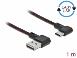 Delock Kabel EASY-USB 2.0 Typ-A samec na USB Type-C™ samec pravoúhlý levý / pravý 1 m černý 85281
