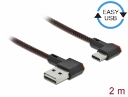 Delock Kabel EASY-USB 2.0 Typ-A samec na USB Type-C™ samec pravoúhlý levý / pravý 2 m černý 85283