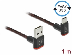 Delock Kabel EASY-USB 2.0 Typ-A samec na USB Type-C™ samec pravoúhlý nahoru / dolů 1 m černý 85276