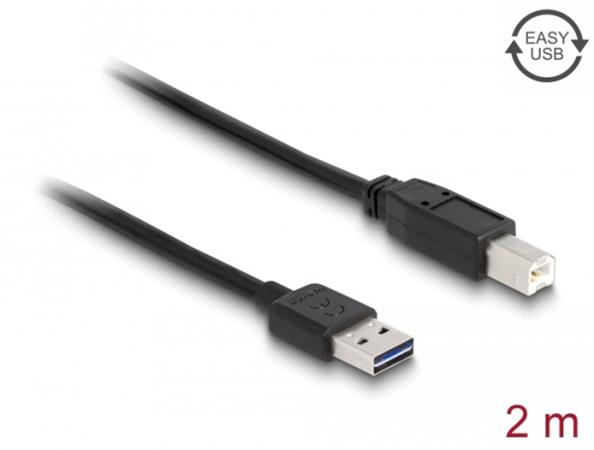 Delock Kabel EASY-USB 2.0 Typ-A samec > USB 2.0 Typ-B samec 2 m černý 83359