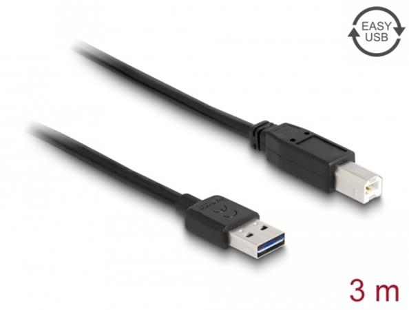 Delock Kabel EASY-USB 2.0 Typ-A samec > USB 2.0 Typ-B samec 3 m černý 83360