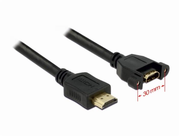 Delock kabel HDMI A samec > HDMI A samice přišroubovatelná 1 m 85102