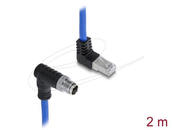 Delock Kabel M12, X-kódovaný, z 8 pinové zástrčky zahnuté dolů na zástrčku RJ45 zahnutou nahoru, S/FTP, stíněný, 2 81012