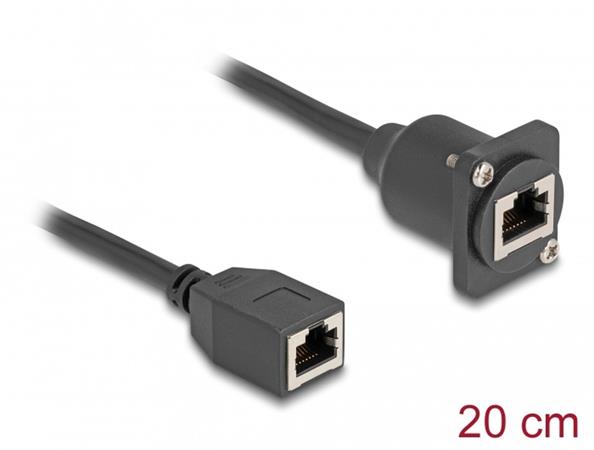 Delock Kabel RJ45 typu-D, ze zásuvky na zásuvku, Cat.5e, černý, 20 cm 87968