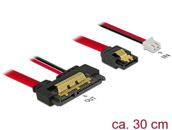 Delock Kabel SATA 6 Gb/s 7 pin samice + 2 pin napájecí samice > SATA 22 pin samice přímý (5 V) kovový 30 cm 85242
