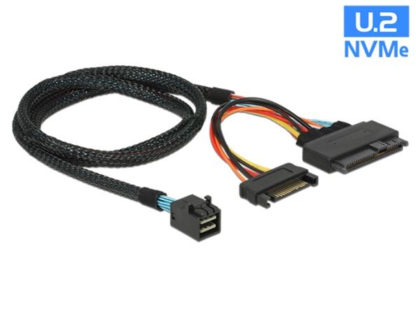 Delock Kabel SFF-8643 samec > U.2 SFF-8639 samec + napájecí konektor SATA 75 cm 84821