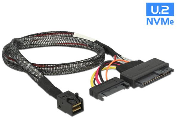 Delock kabel SFF-8643 samec > U.2 SFF-8639 samec + SATA napájecí konektor 50 cm 84819