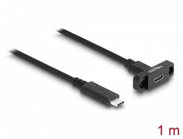 Delock Kabel SuperSpeed USB 10 Gbps (USB 3.2 Gen 2) ze zástrčky USB Type-C™ na zásuvku, 1 m panelová montáž, černý 87824