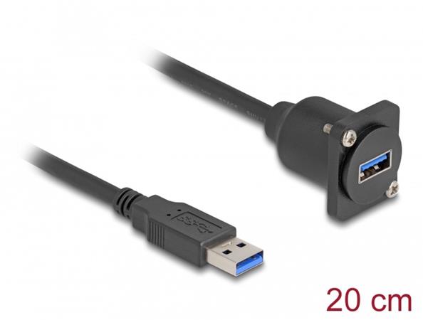 Delock Kabel typu-D, USB 5 Gbps ze zástrčky Typu-A na zásuvku Typu-A, černý, 20 cm 87967