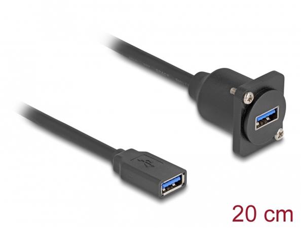 Delock Kabel typu-D, USB 5 Gbps ze zásuvky Typu-A na zásuvku Typu-A, černý, 20 cm 87983