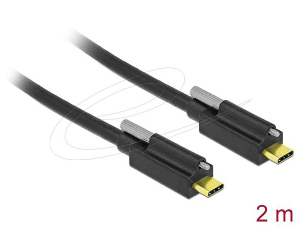 Delock Kabel USB 10 Gbps USB Type-C™ samec na USB Type-C™ samec se samec se šroubem nahoře 2 m černý 84138