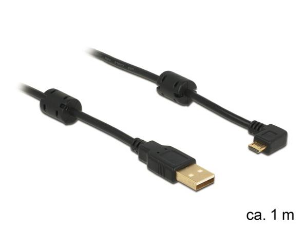 Delock kabel USB 2.0 A samec > USB micro B samec, pravoúhlý 270°, 1m 83250