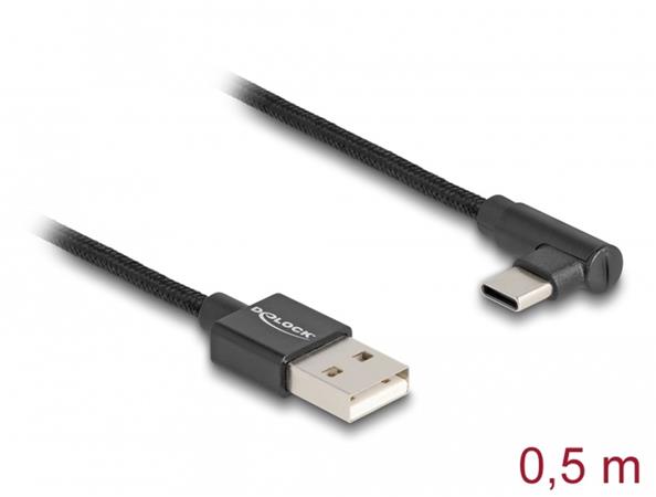 Delock Kabel USB 2.0 Typ-A samec na USB Type-C™ samec pravoúhlý 0,5 m černý 80029