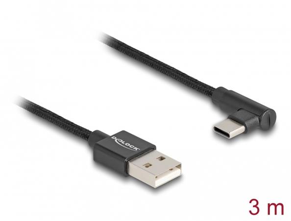 Delock Kabel USB 2.0 Typ-A samec na USB Type-C™ samec pravoúhlý 3 m černý 80033