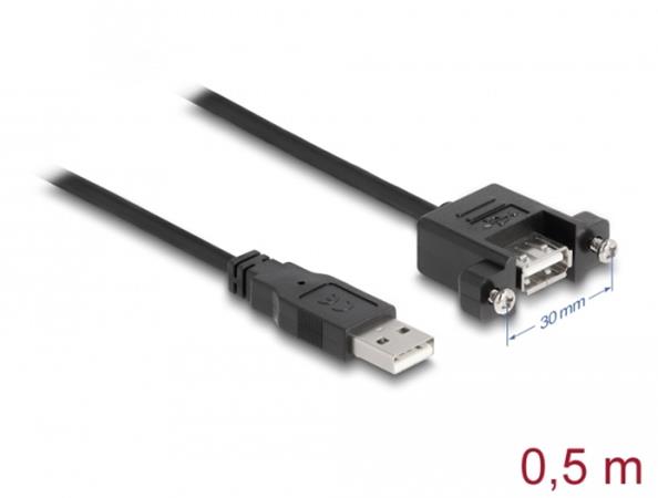 Delock Kabel USB 2.0 Typ-A samec > USB 2.0 Typ-A samice montážní panel 0,5 m 85461