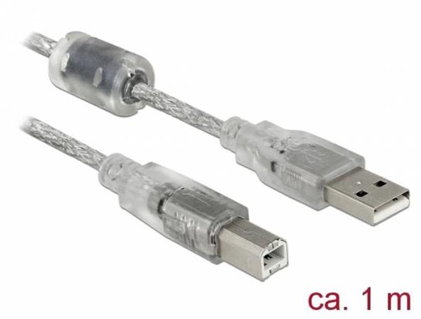Delock Kabel USB 2.0 Typ-A samec > USB 2.0 Typ-B samec 1m transparentní 83892