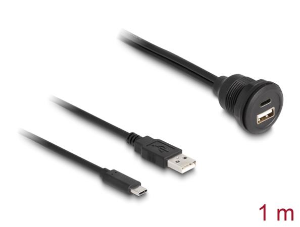 Delock Kabel USB 2.0, ze zástrčky USB Typ-A a zástrčky USB Type-C™ na zásuvku USB Typ-A a zásuvku USB Type-C™, k v 88102