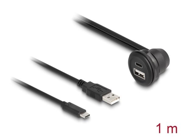Delock Kabel USB 2.0, ze zástrčky USB Typ-A a zástrčky USB Type-C™ na zásuvku USB Typ-A, pravoúhlou 90° a na zásuv 88103
