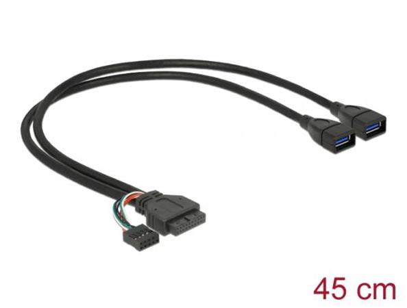 Delock kabel USB 3.0 pin konektor samice + USB 2.0 pin konektor samice > 2 x USB 3.0 A samice 45 cm 83829