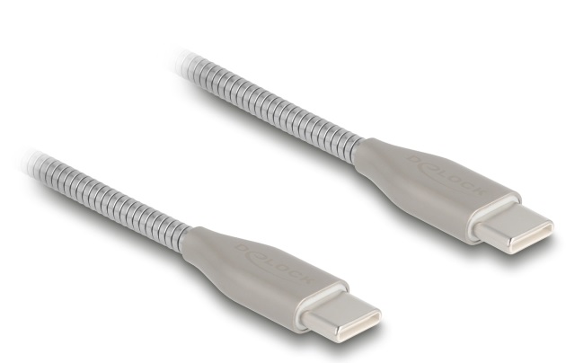 Delock Kabel USB-C™ USB 2.0 s kovovým opláštěním, ze zástrčky USB Type-C™ na zástrčku PD 3.0, 60 W, 1 m, stříbrný 81259