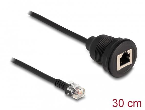 Delock Kabel ze zástrčky RJ12 na zásuvku RJ12 k instalaci, 30 cm, černý 87955