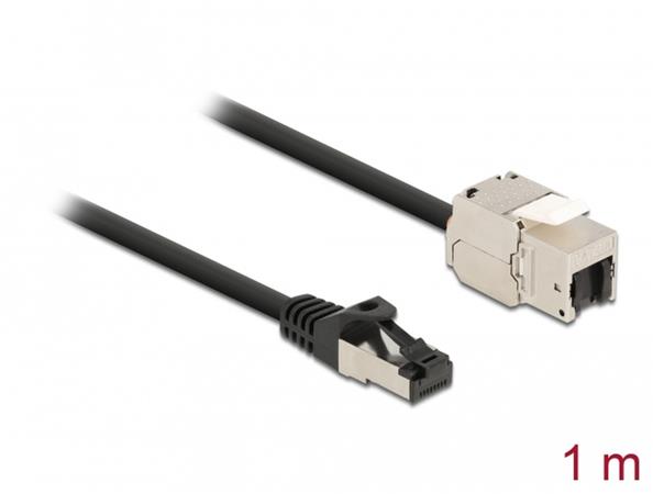 Delock Kabel ze zástrčky RJ45 na zásuvku RJ45 modulu Keystone, Cat.6A, délka 1 m, černý 87027