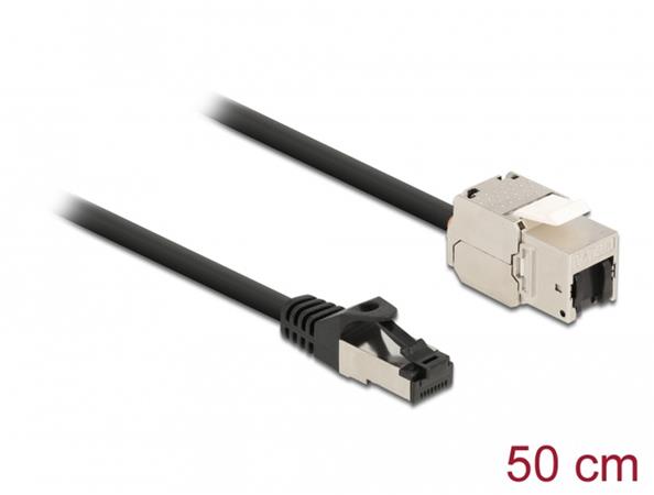 Delock Kabel ze zástrčky RJ45 na zásuvku RJ45 modulu Keystone, Cat.6A, délka 50 cm, černý 87025