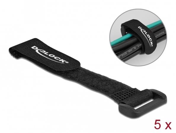 Delock Kabelový úvazek na suchý zip, se smyčkou, D 150 x Š 20 mm, černý, 5 ks 19525
