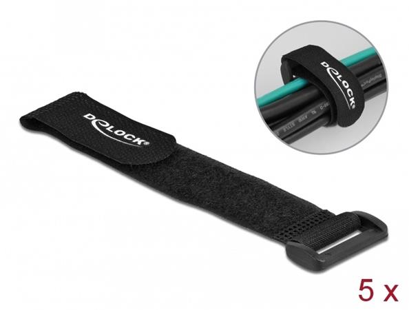 Delock Kabelový úvazek na suchý zip, se smyčkou, D 190 x Š 25 mm, černý, 5 ks 19531
