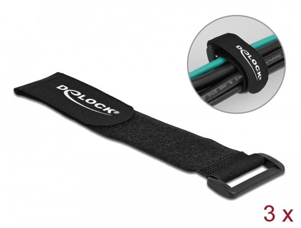 Delock Kabelový úvazek na suchý zip, se smyčkou, D 280 x Š 38 mm, černý, 3 ks 19534