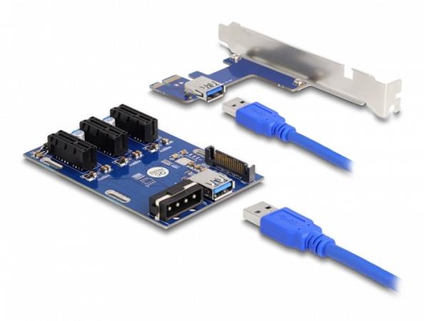 Delock Karta PCI Express Riser x1 na 3 x PCIe x1, s 50 cm USB kabelem 41442
